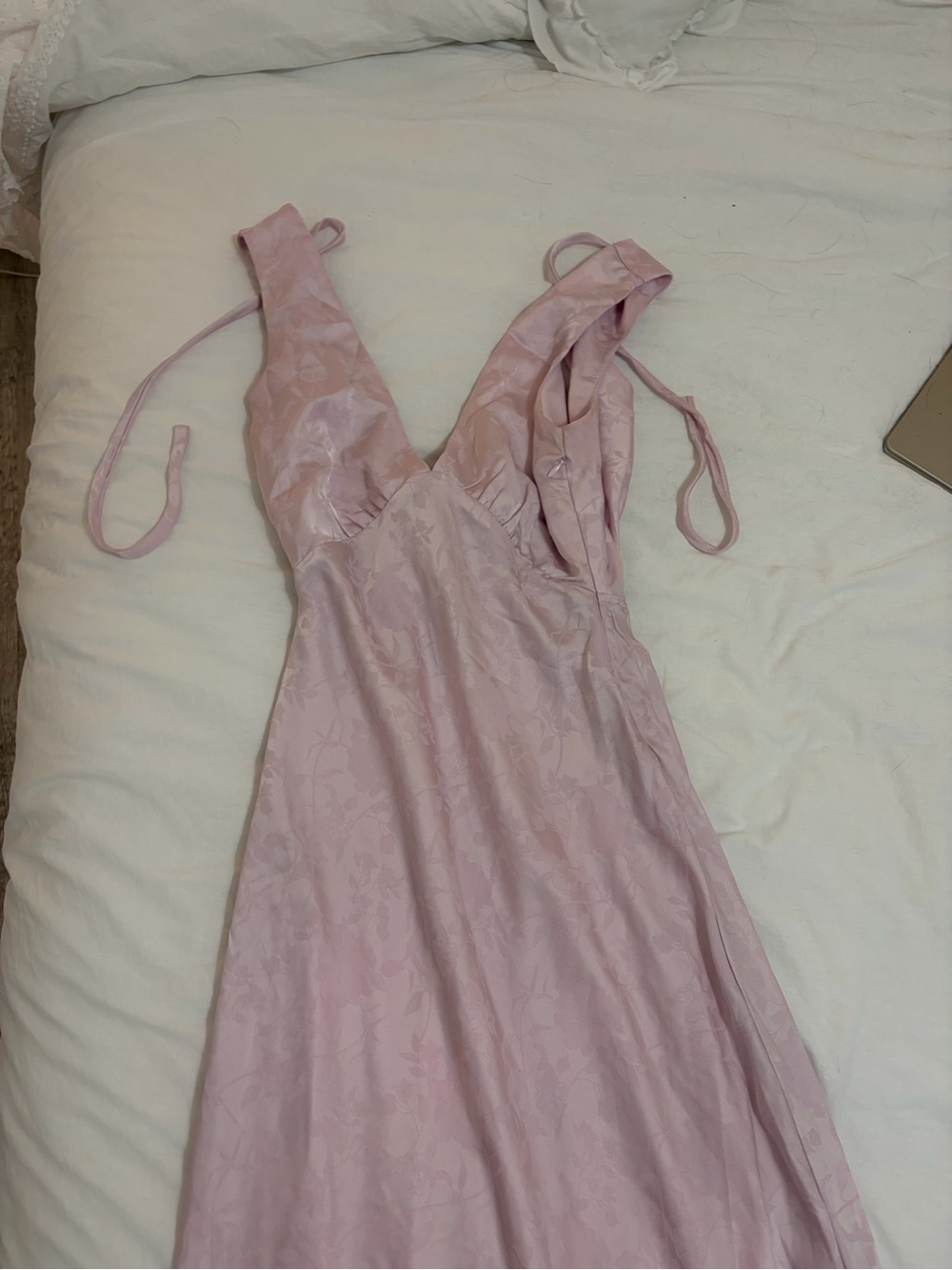 Pink Floral Satin V-Neck Women's Dress